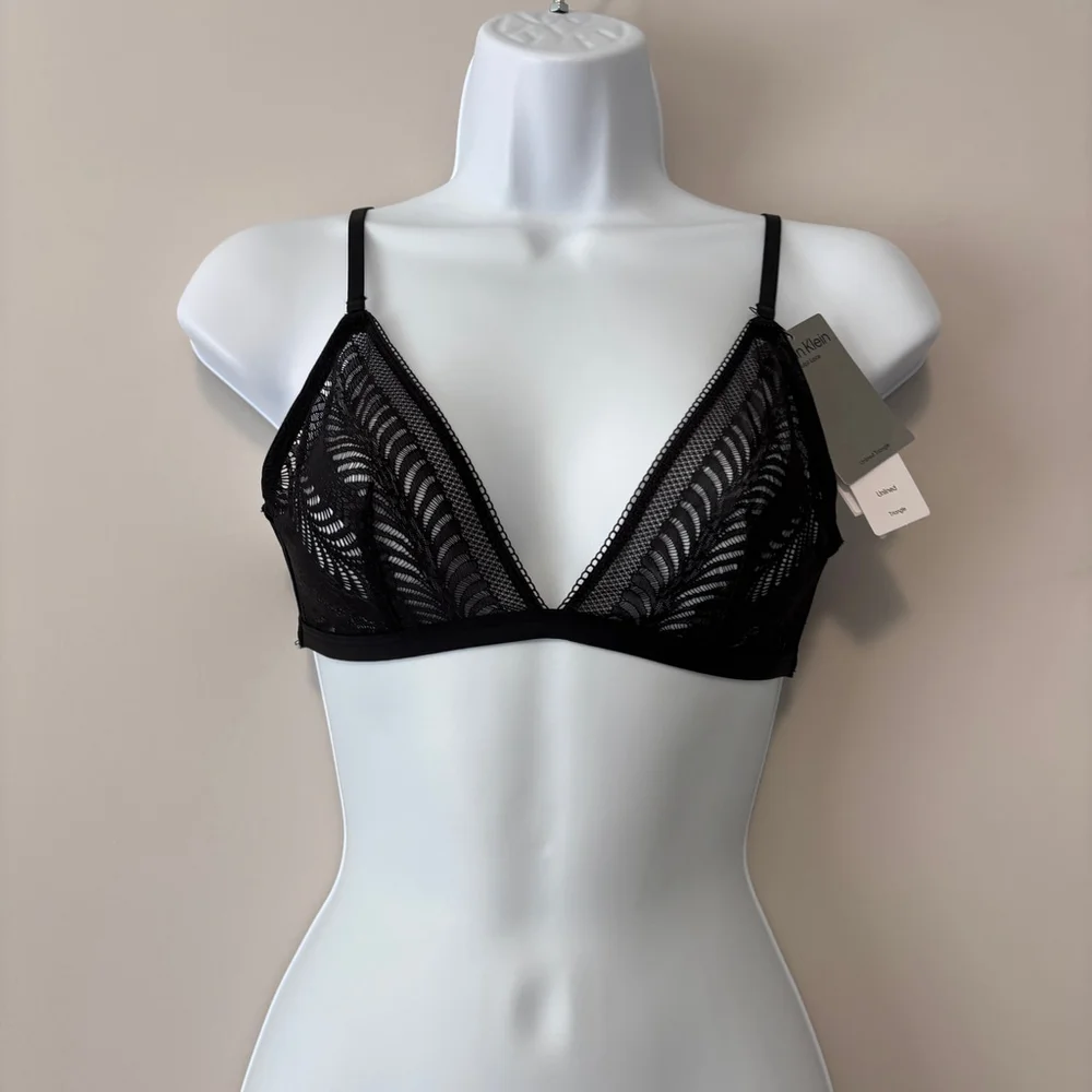 Calvin Klein Women's Medium Black Sculpt Lace Unlined Triangle Bralette NWT - Picture 4 of 8